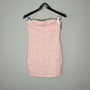 BP Nordstrom Floral Strapless Bodycon Mini Dress in Pink & Yellow Size Small